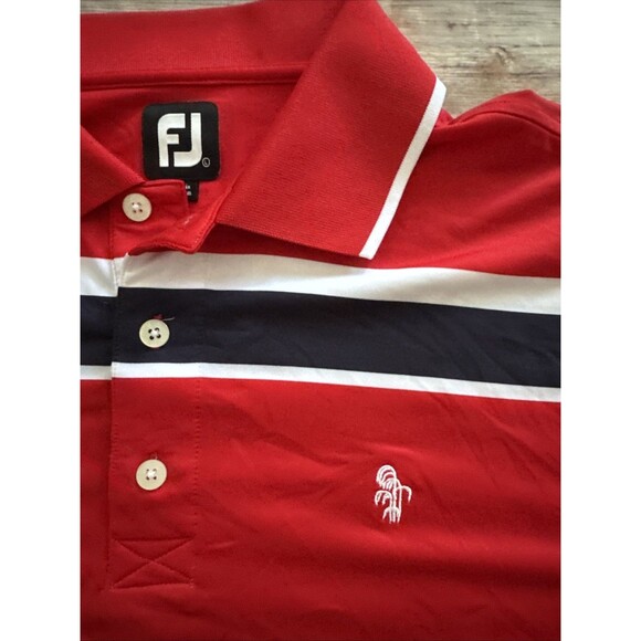 Footjoy Mens Golf Polo Shirt Large Red Striped White And Navy Short Sleeve FJ - Picture 2 of 8